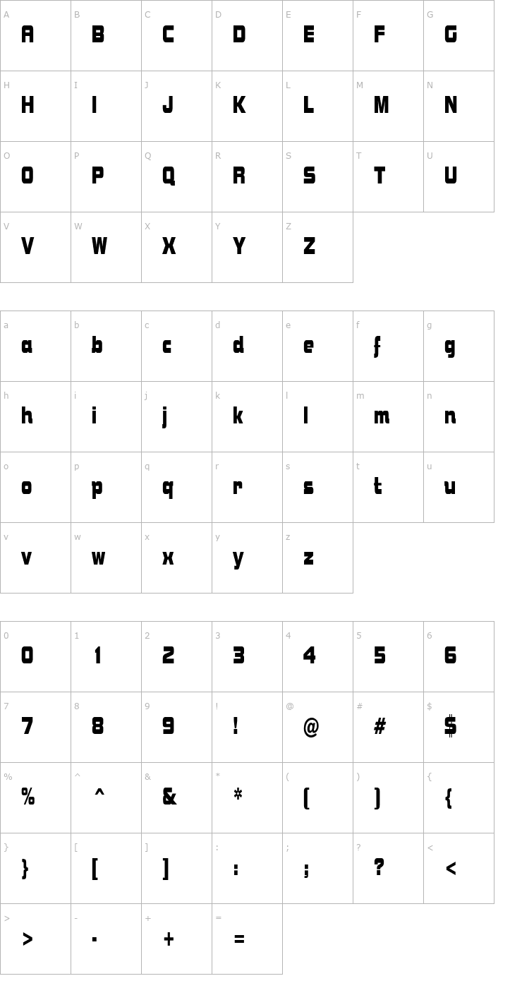 Character Map NutsCondensed Font