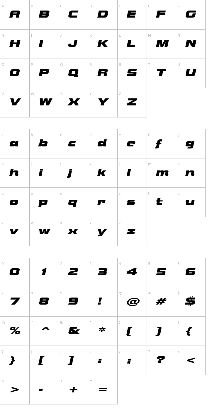 Character Map NutsExtended Oblique Font