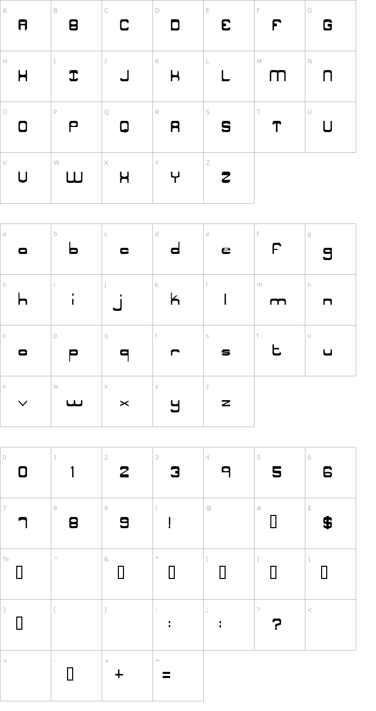 Character Map Nyak Squared 1 Font