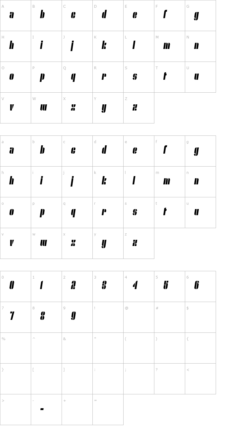 Character Map Nyamomobile Font