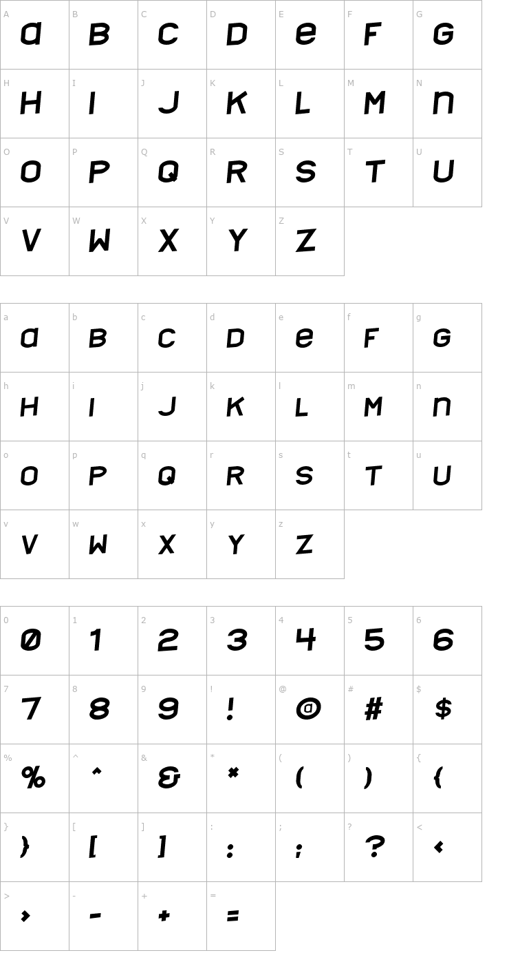 Character Map Nyctalopia tilt Font