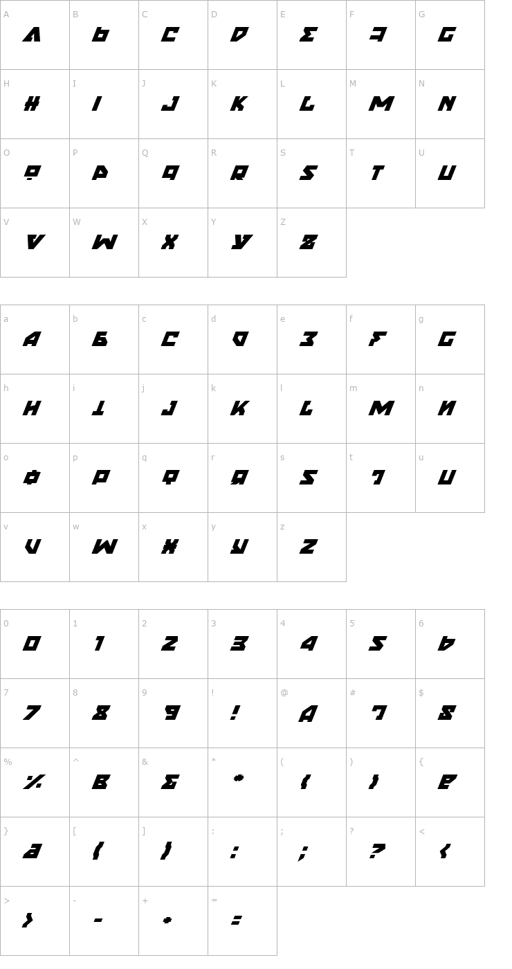 Character Map Nyet Italic Font