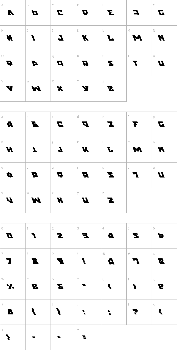 Character Map Nyet Leftalic Font