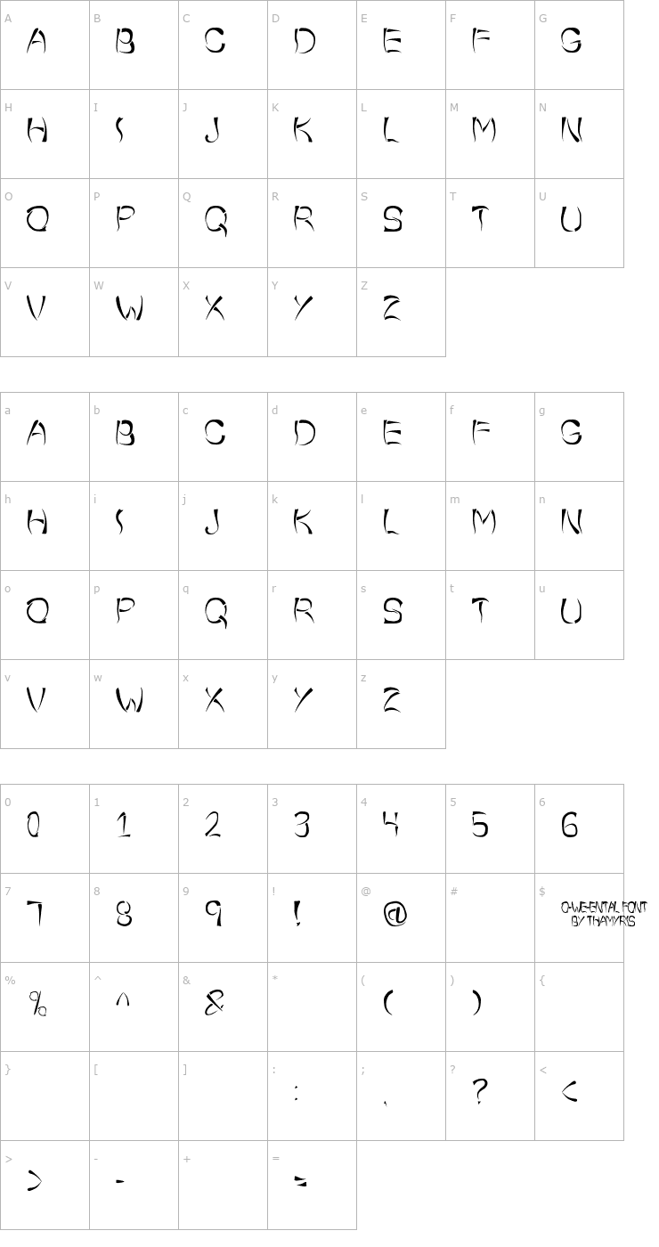 Character Map O-Wee-Ental Font