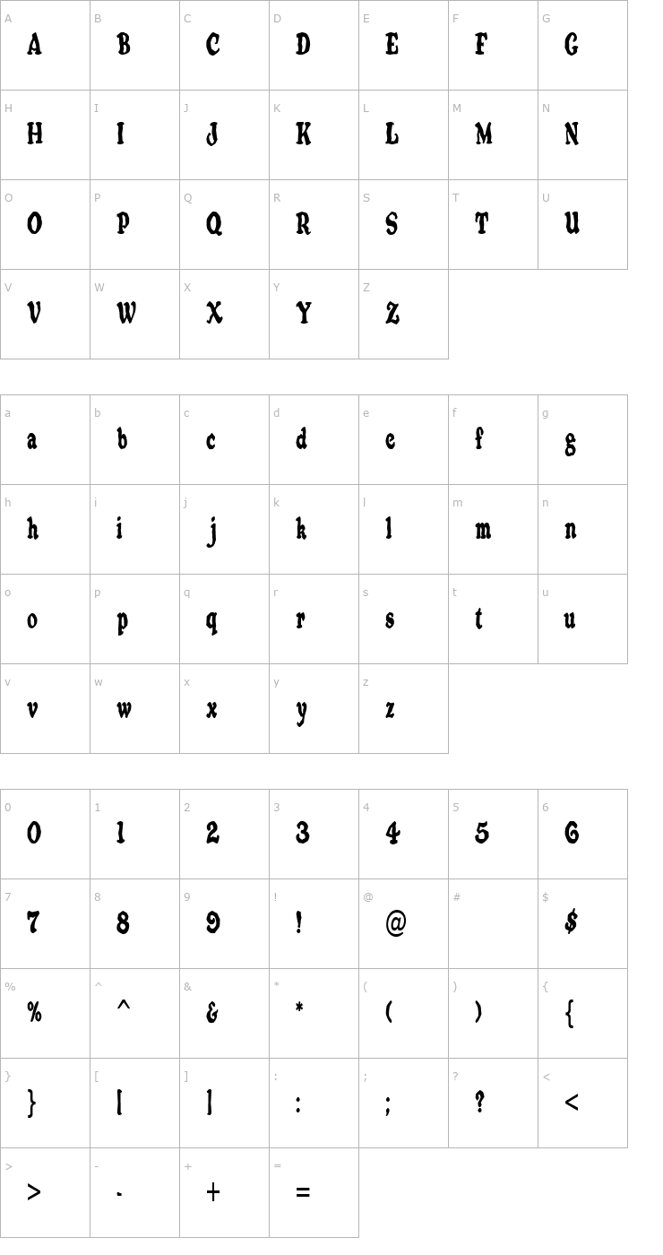 Character Map OatmealCondensed Font