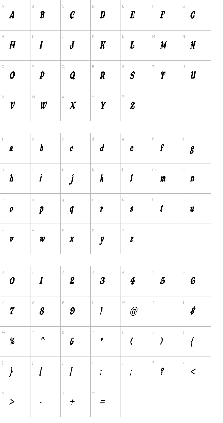 Character Map OatmealCondensed Italic Font