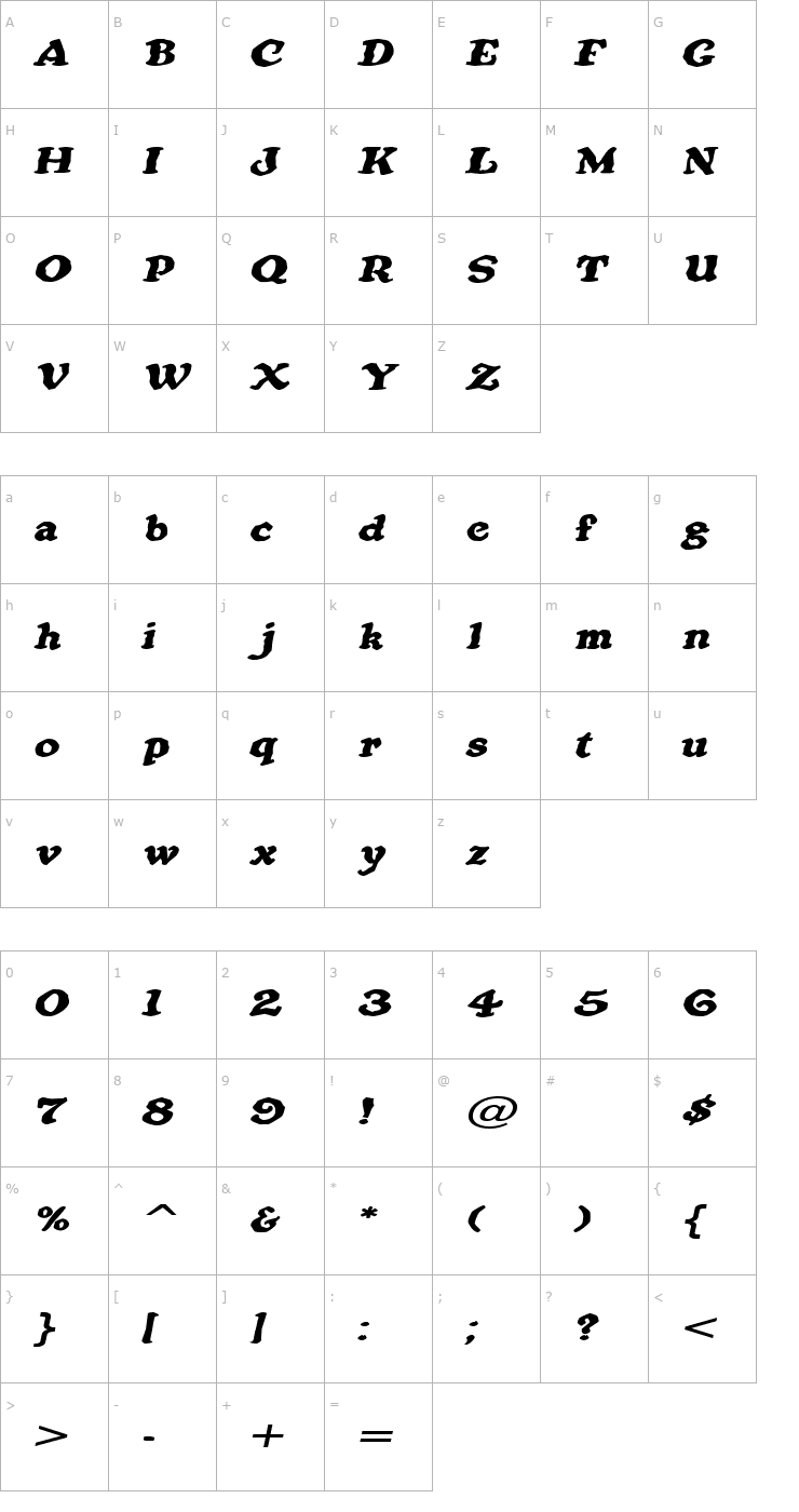 Character Map OatmealExtended Italic Font