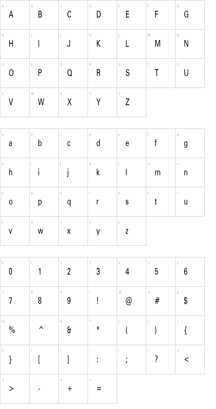 Character Map ObeliskCondensed Font