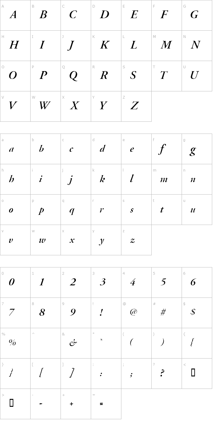 Character Map Oblivia Font