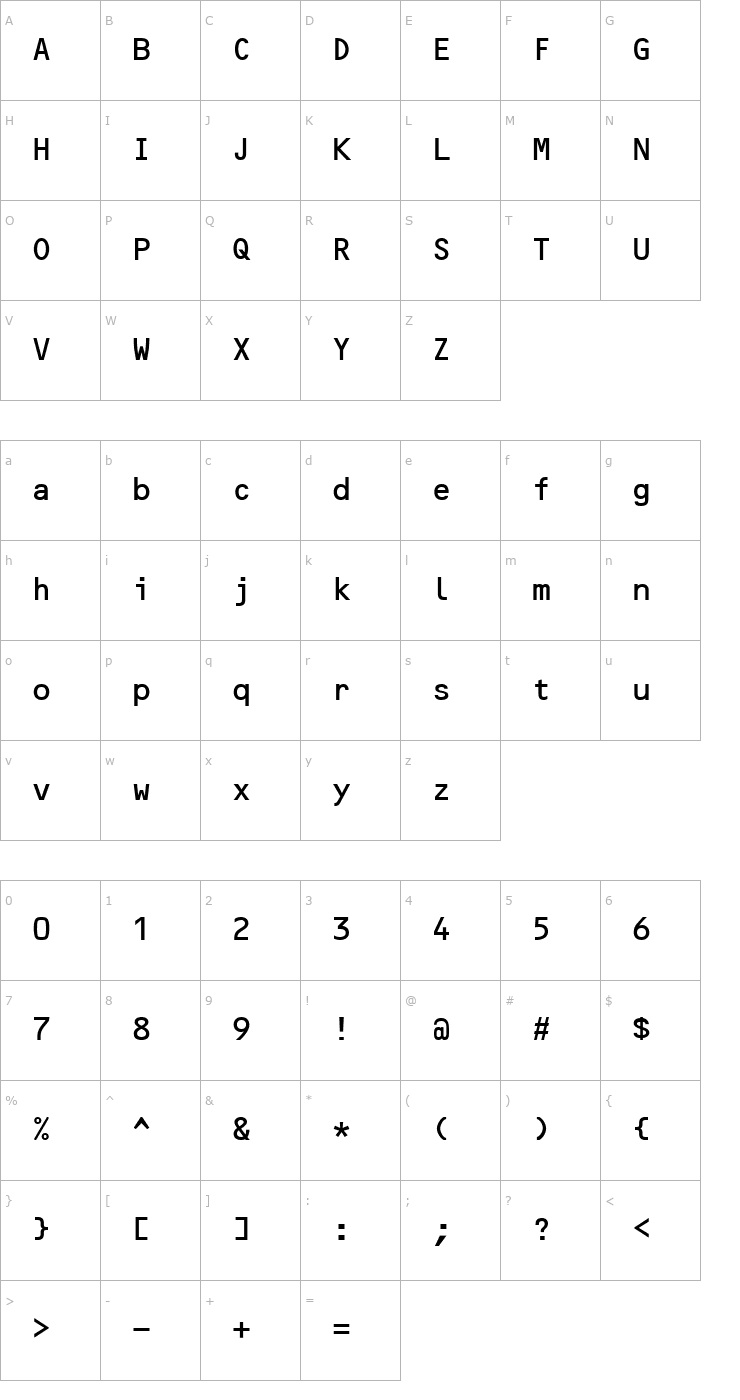 Character Map OCRBAlternate Font