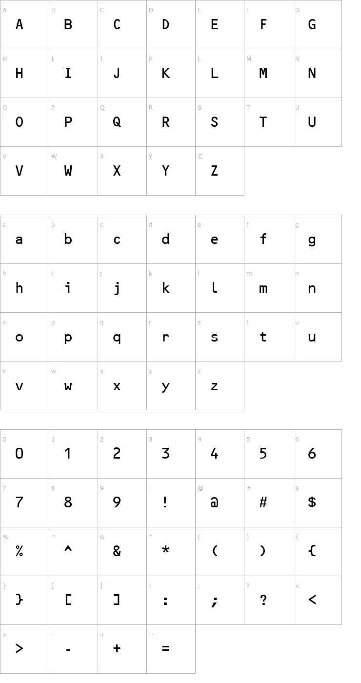 Character Map OCRBLetM Font