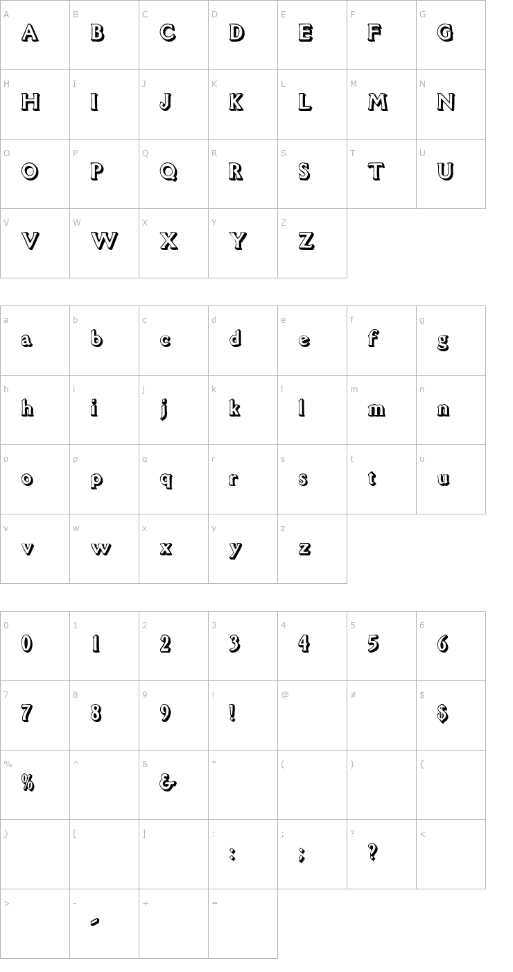 Character Map OetjenShadowDisplay Font