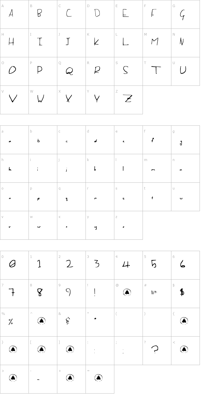 Character Map Of the Fleshlady Font