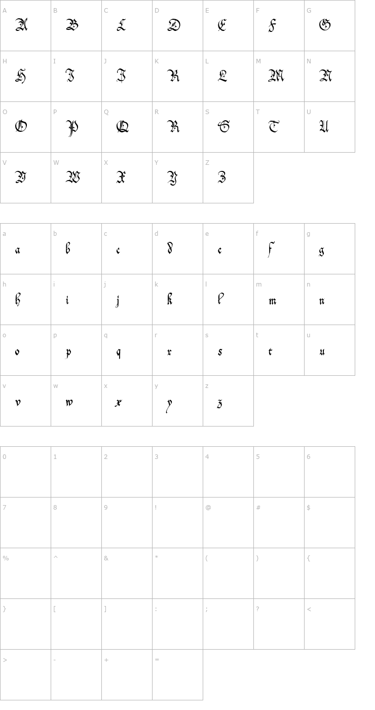 Character Map Offenbach Chancery Font