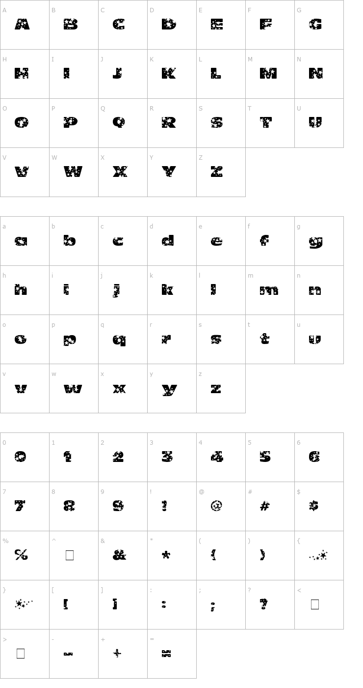 Character Map OhMyGodStars Font
