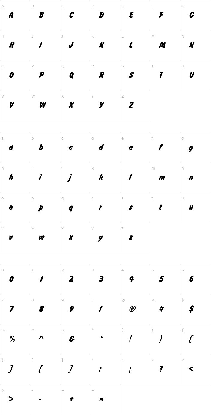 Character Map Okay_Becker Font