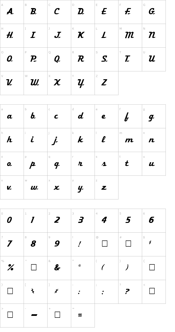 Character Map Ol' 54 Font