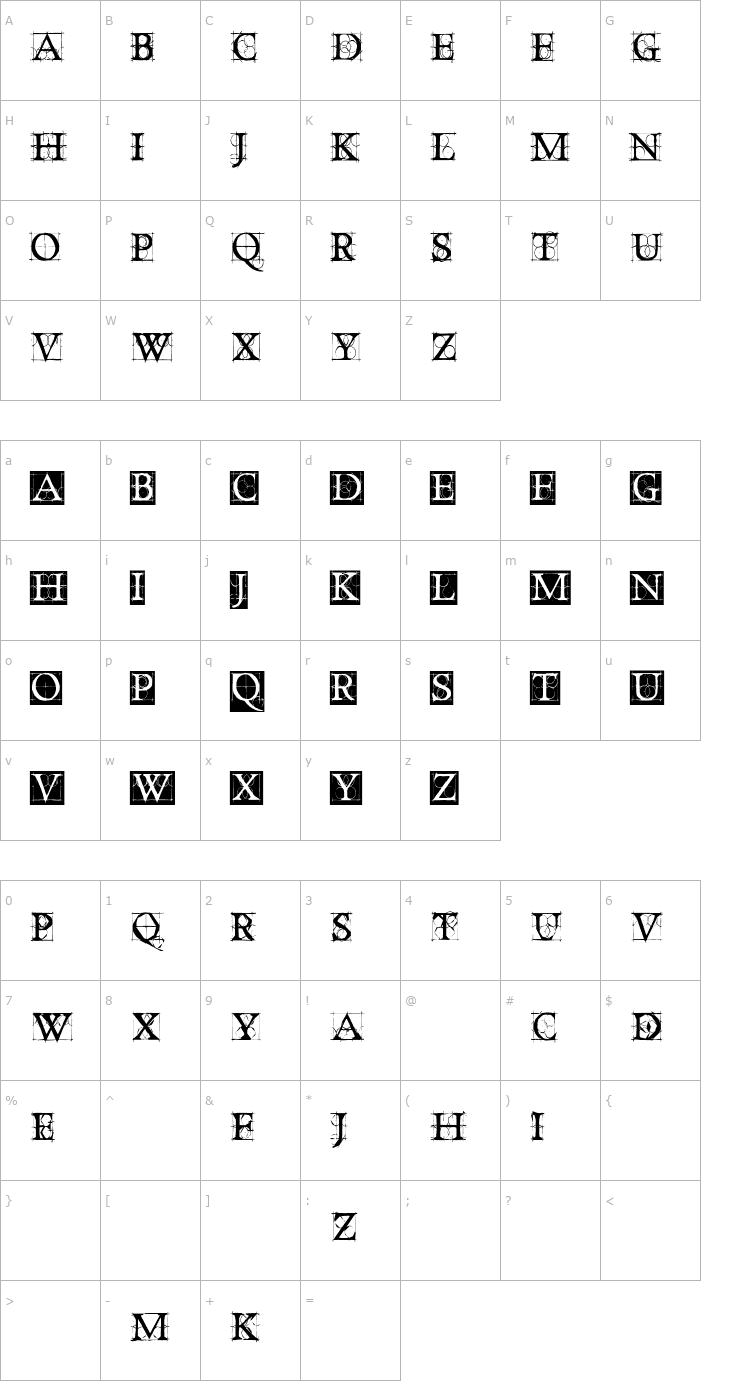 Character Map Old Constructed Caps Font