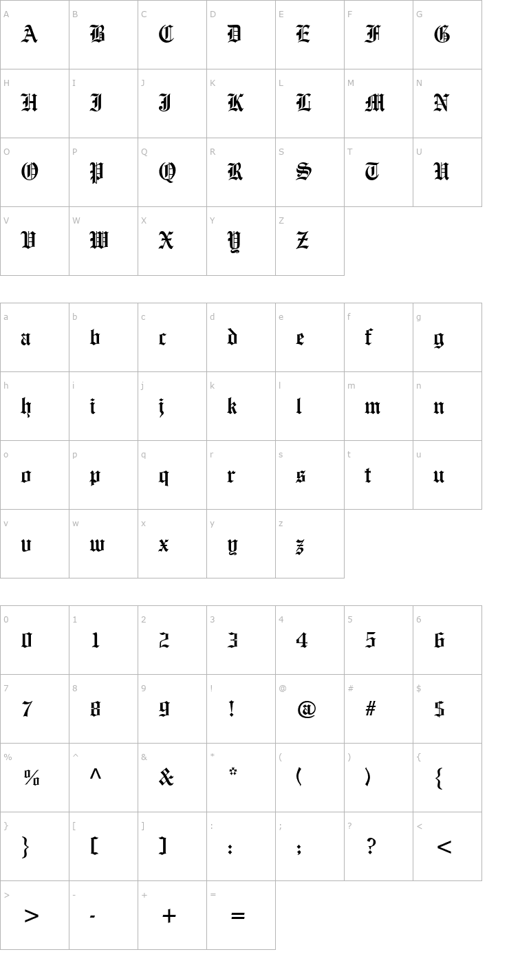 Character Map Old English Font