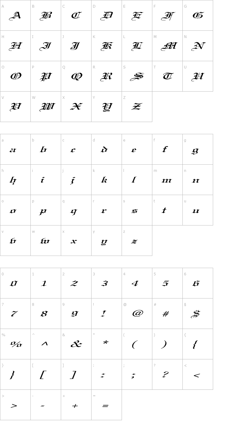 Character Map Old English Ex Italic Font