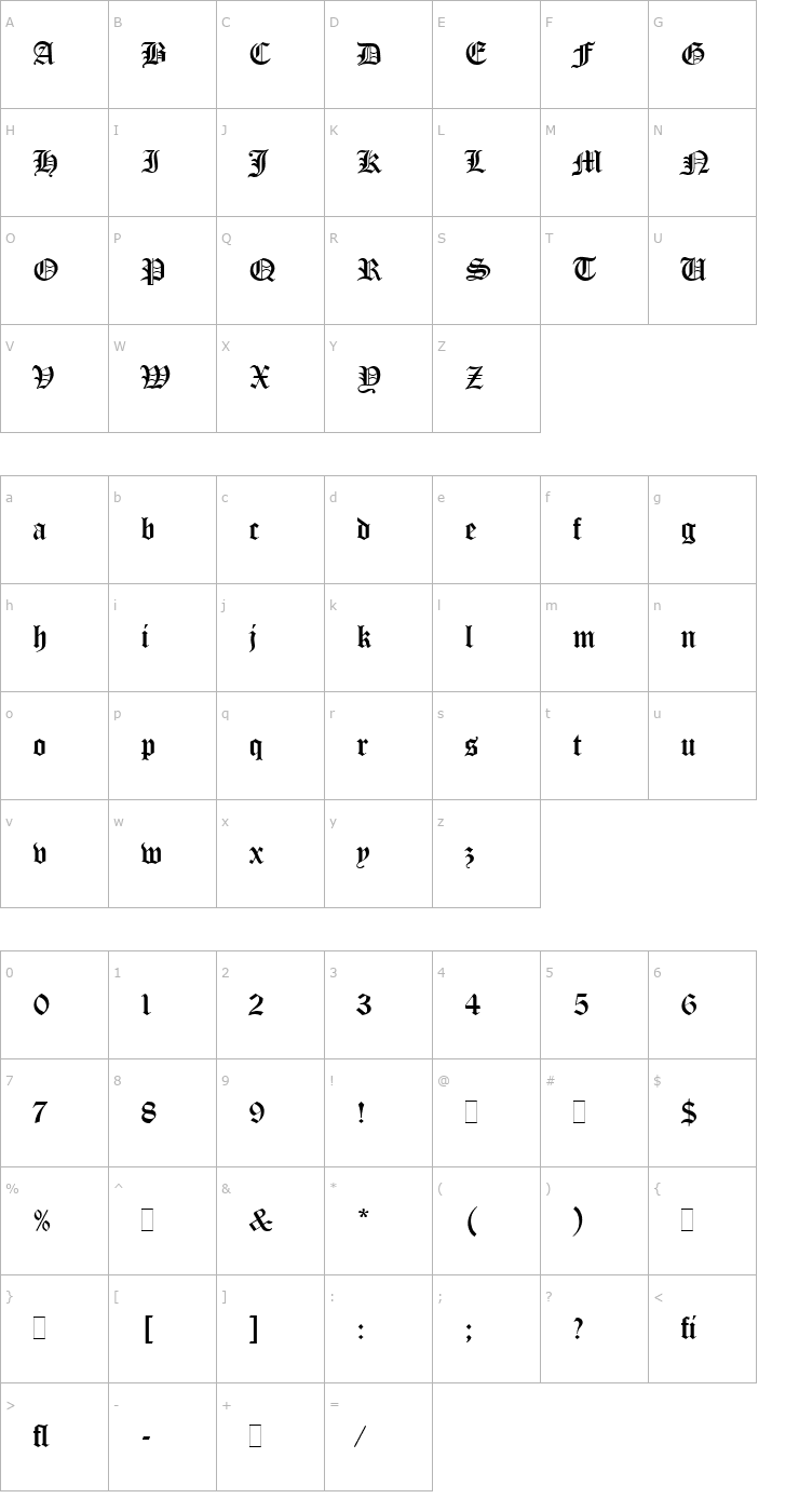 Character Map Old English LET Plain1.0 Font
