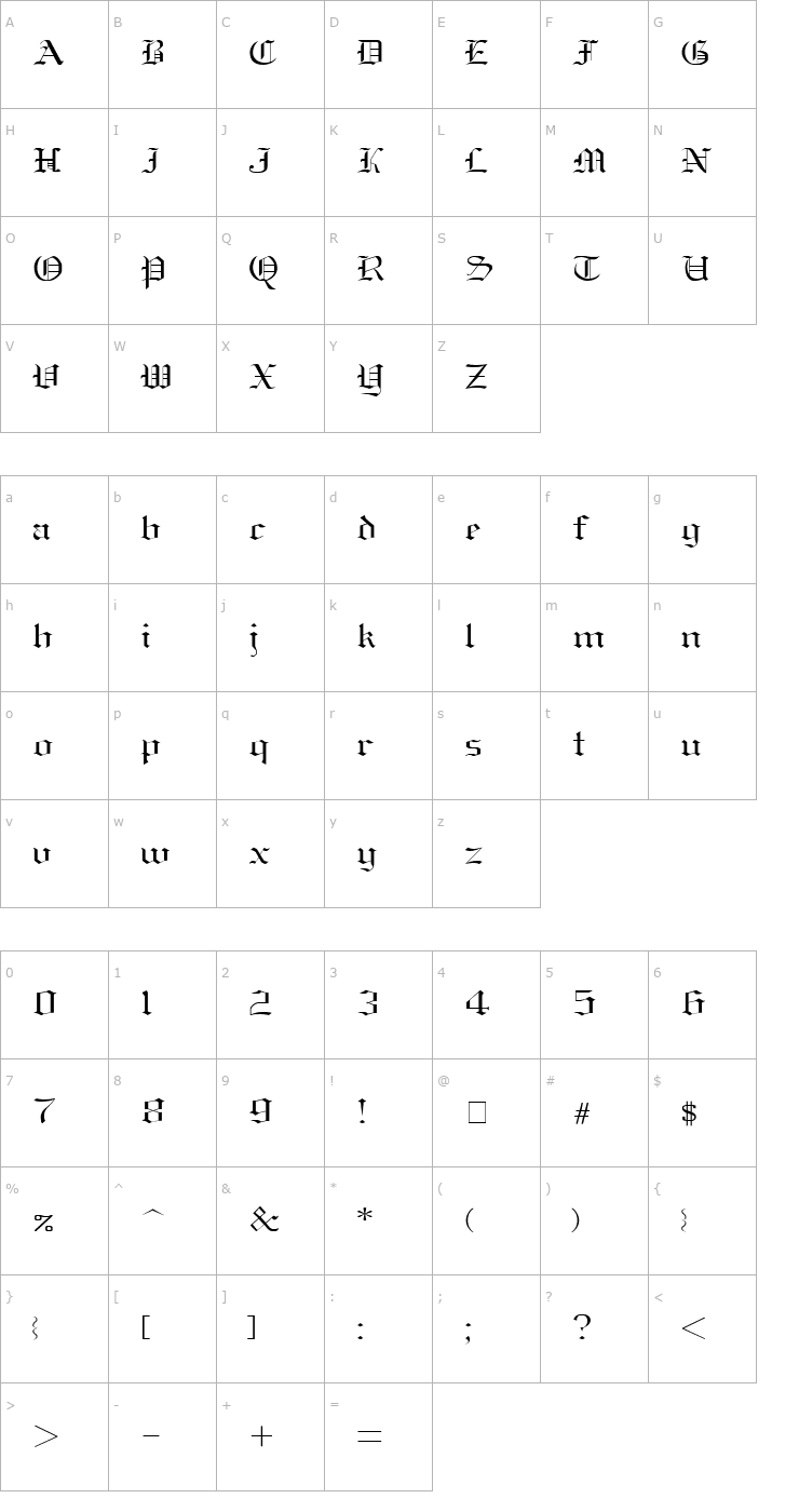 Character Map Old English Nue Normal Font