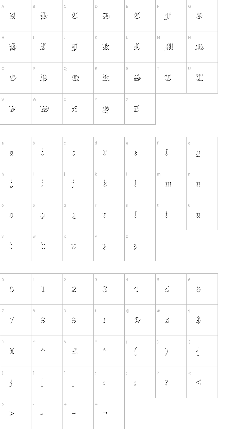 Character Map Old English Only Shadow D Font