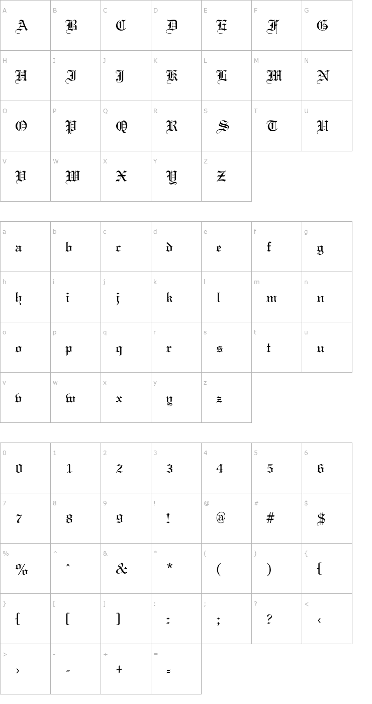 Character Map Old Gondor Font