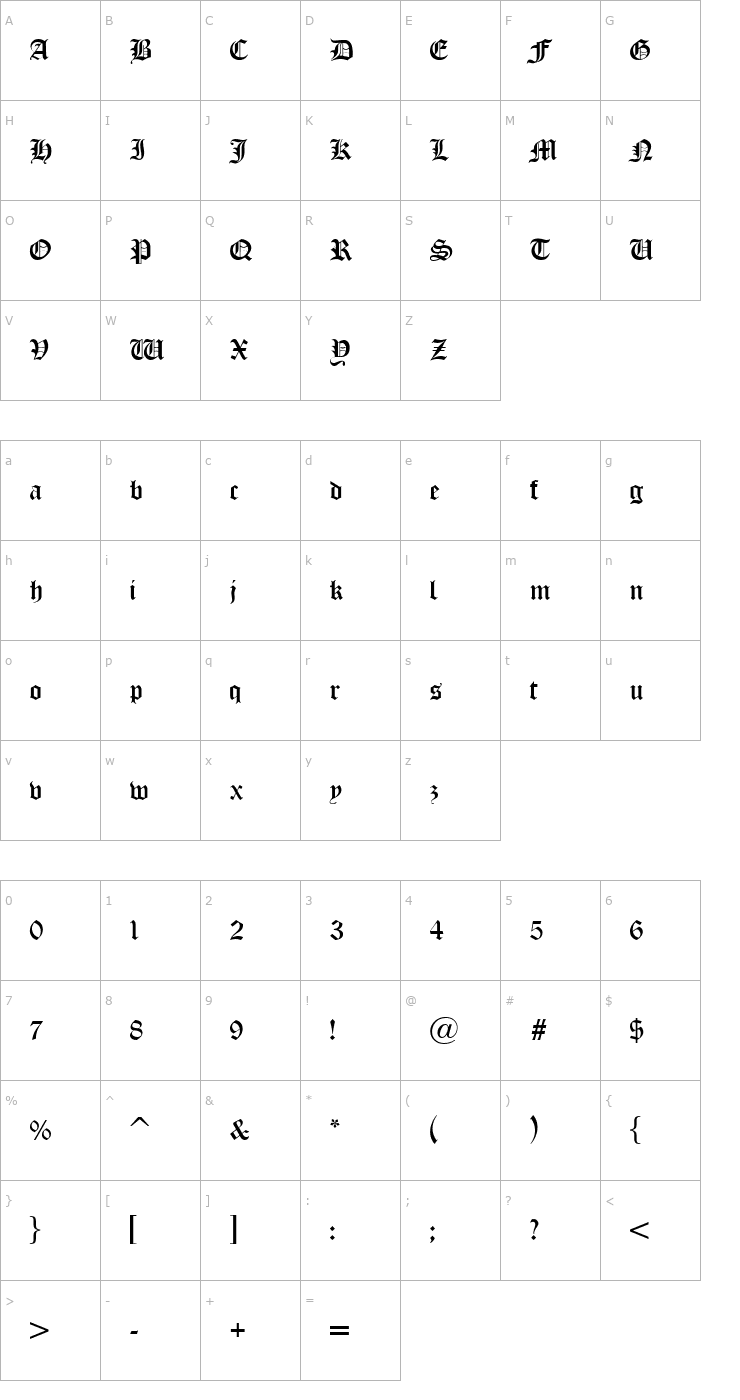 Character Map Old London Alternate Font