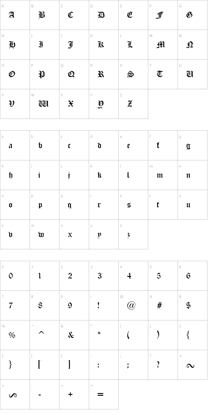 Character Map Old London Font