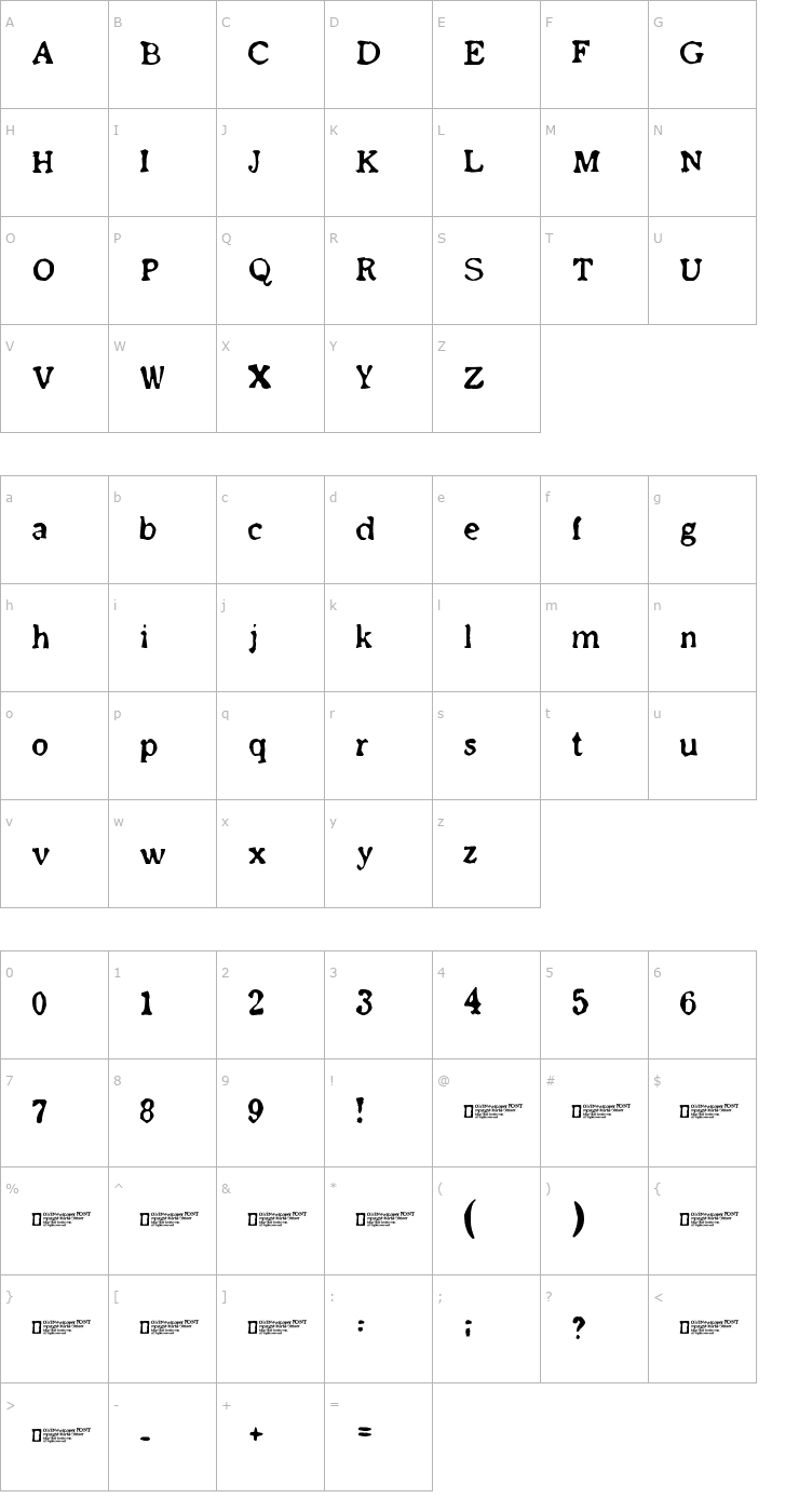 Character Map Old Newspaper Font