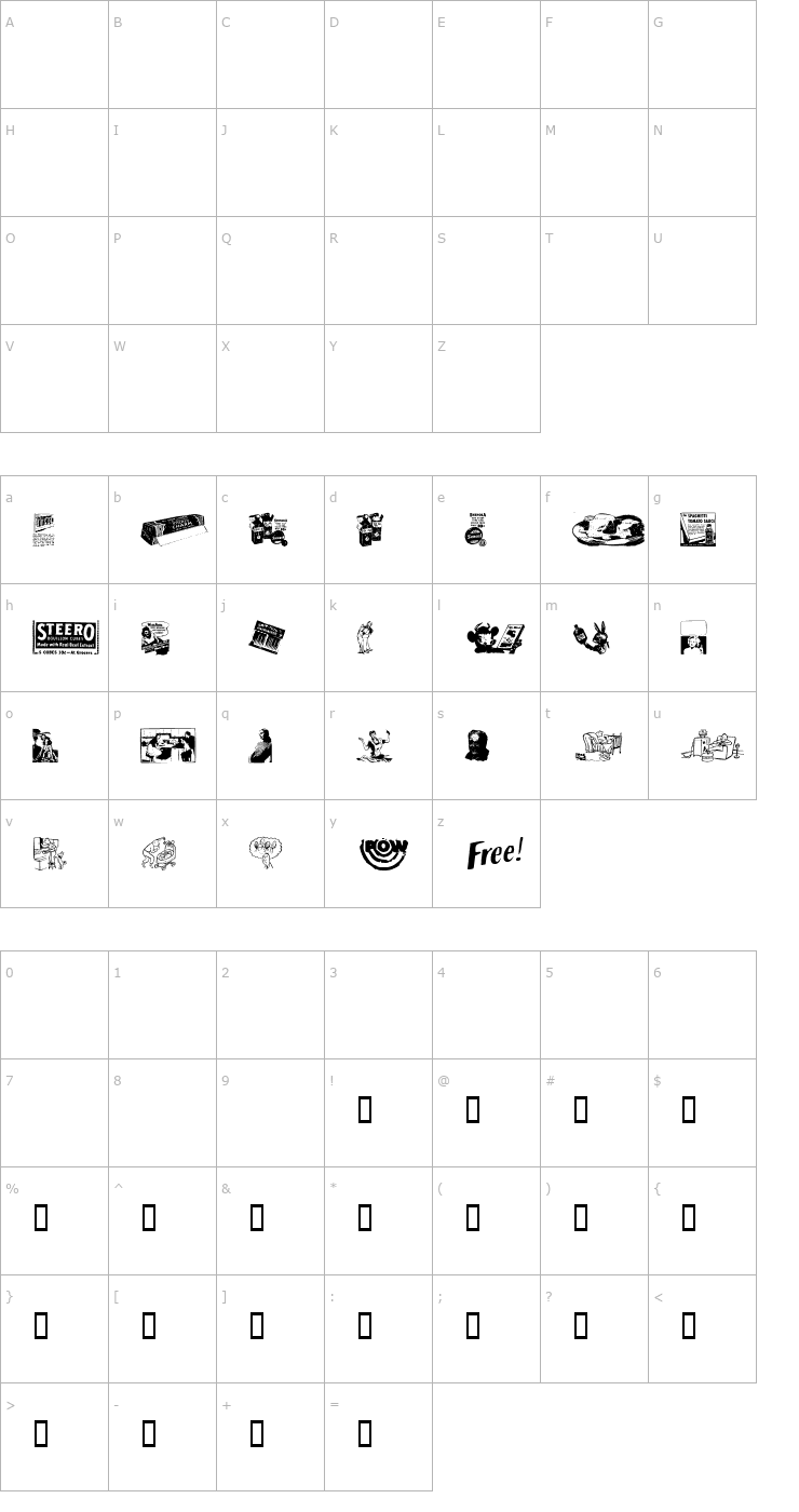 Character Map Old Time Ad Dings One Font