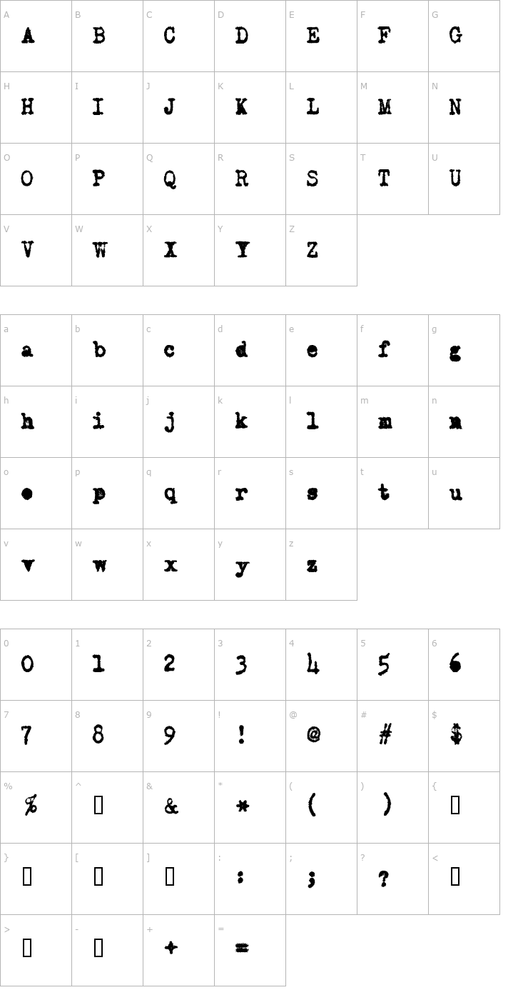 Character Map Old Typewriter Messy Font