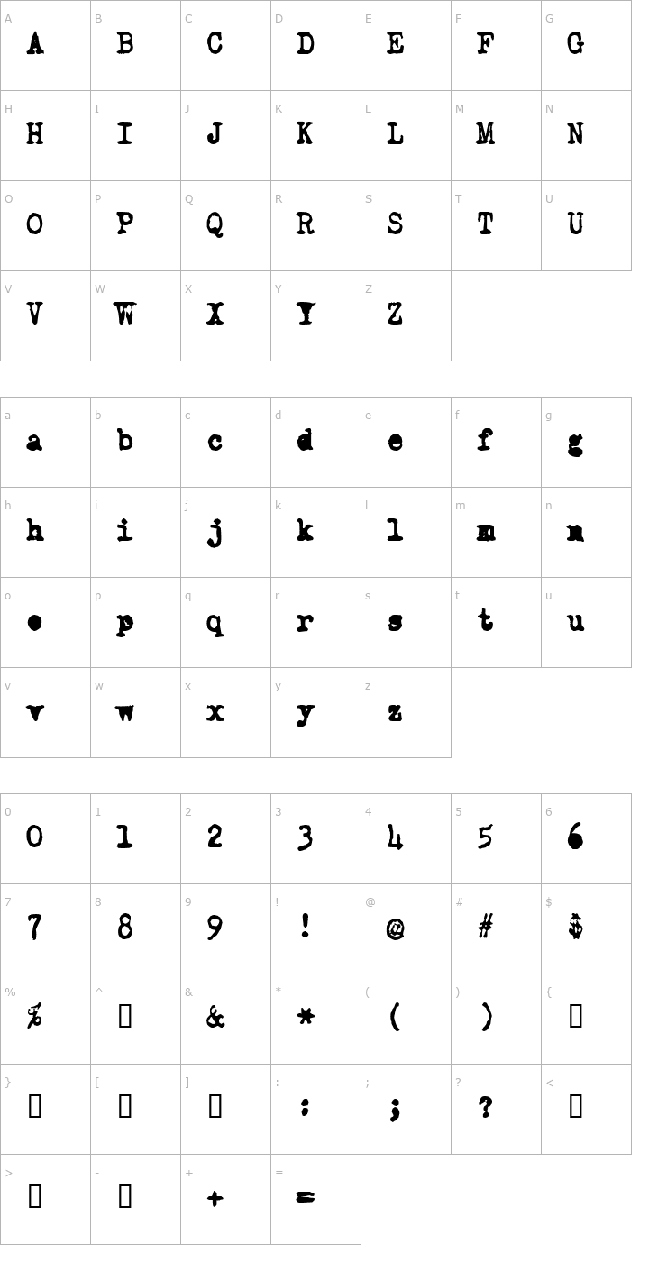 Character Map Old Typewriter Simplified Font