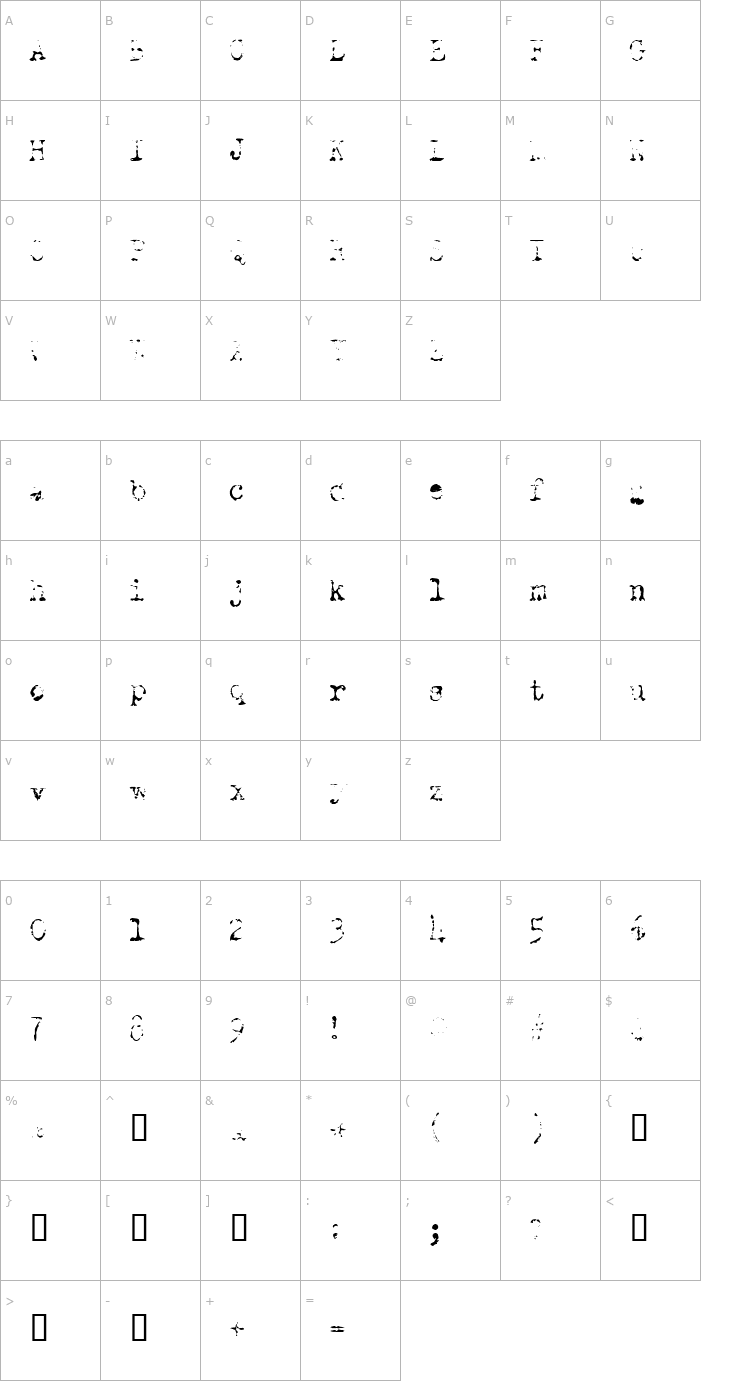 Character Map Old Typewriter Skimpy Font