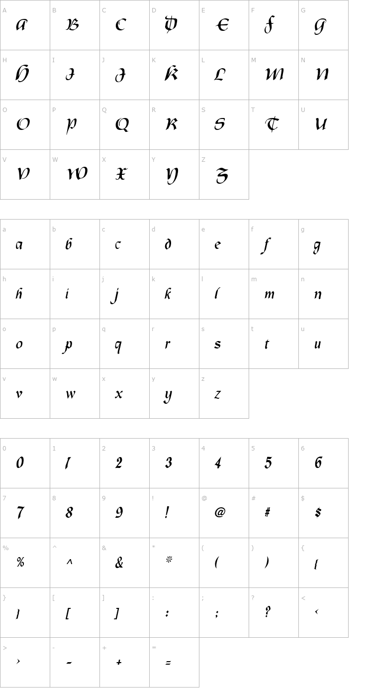 Character Map OldCountry Italic Font