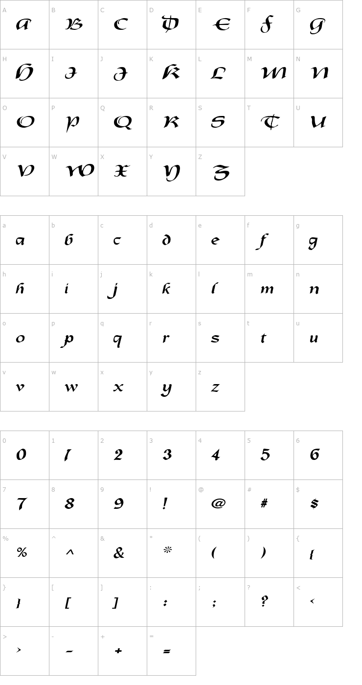 Character Map OldCountryExtended Italic Font