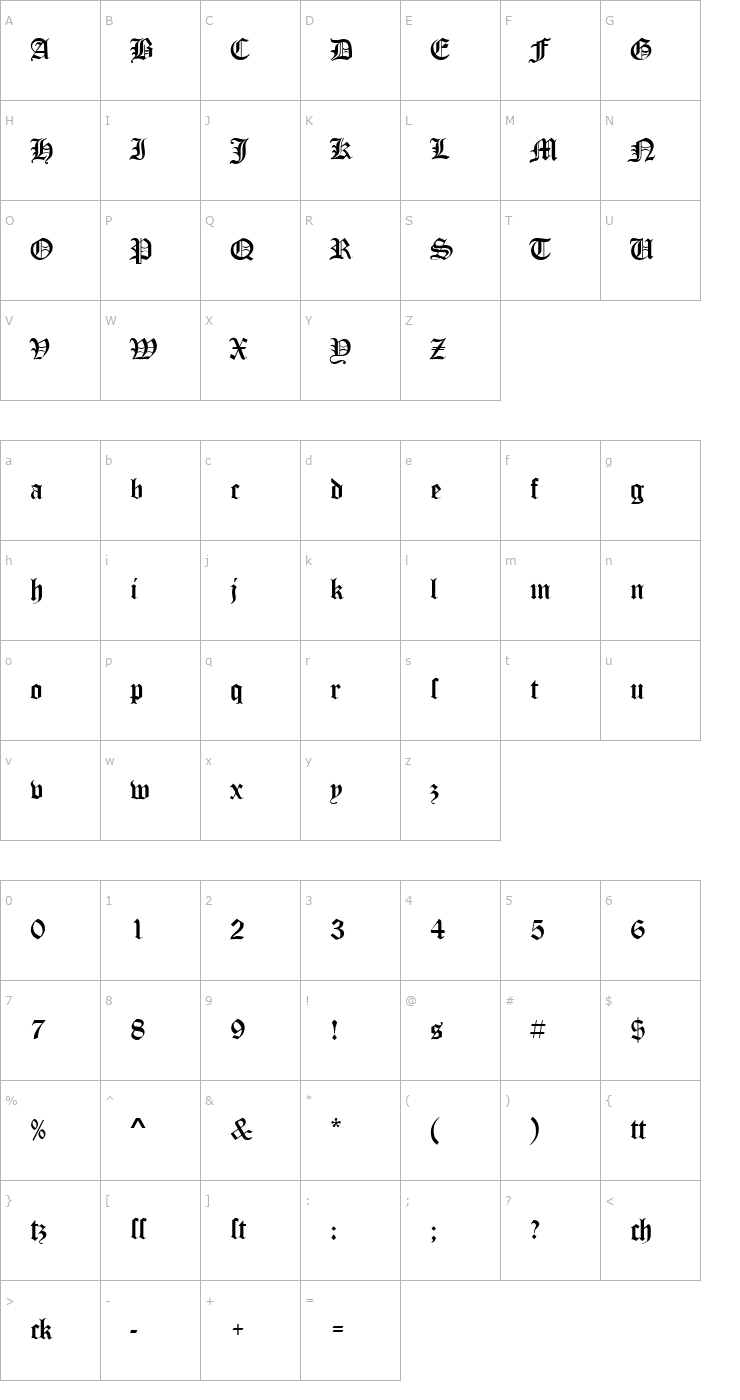 Character Map OldeEnglish Regular Font