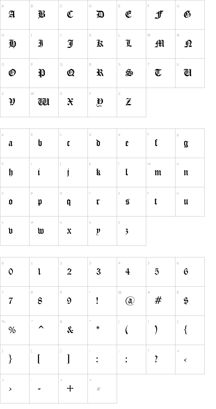 Character Map OldEnglish Regular Font