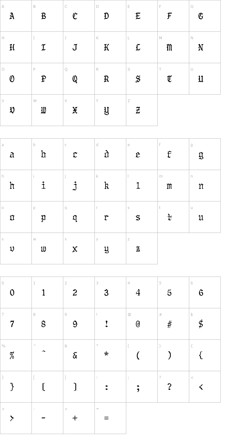Character Map OldeWorld-Bold Font
