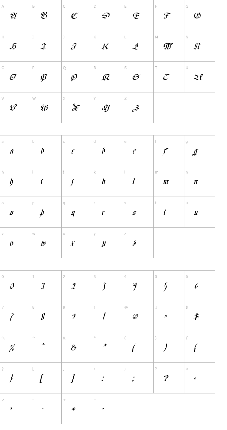 Character Map OldGerman-Itali Font