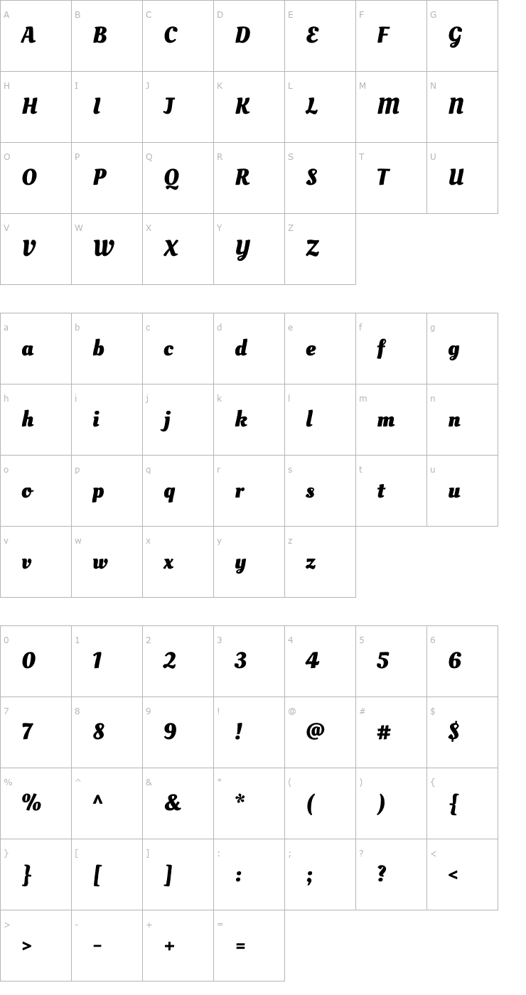 Character Map Oleo Script Bold Font