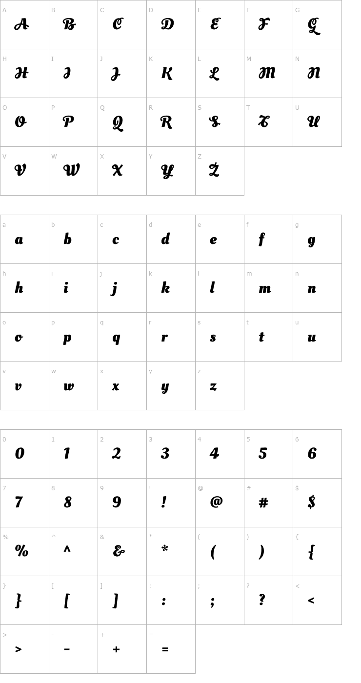 Character Map Oleo Script Swash Caps Bold Font