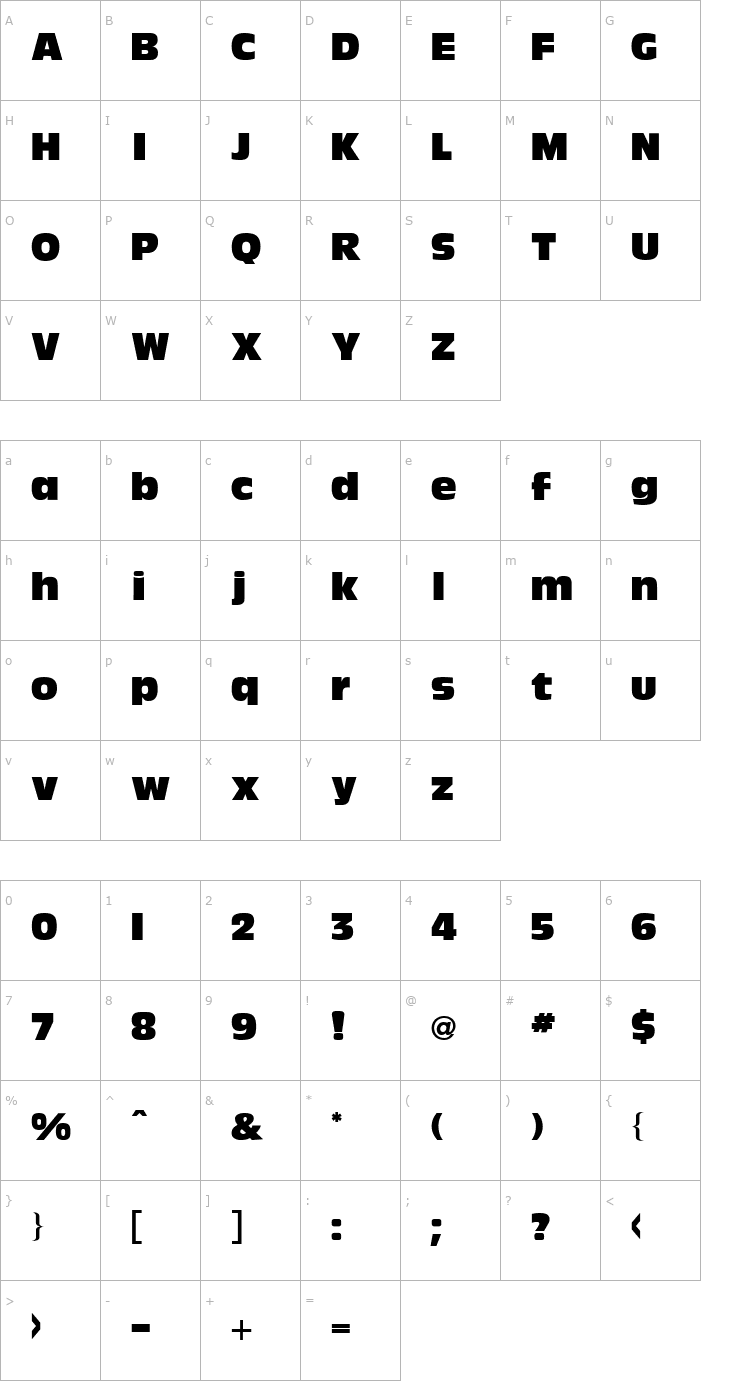 Character Map Olive Antique Black Regular Font