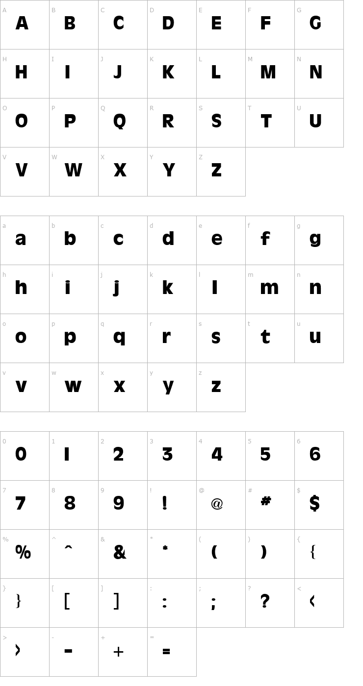 Character Map Olive Antique Bold Font