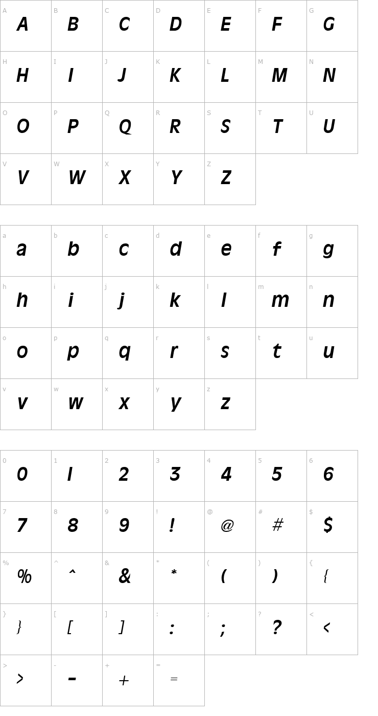 Character Map Olive Antique Italic Font