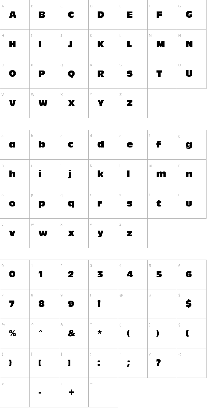 Character Map Olive Compact MN Font