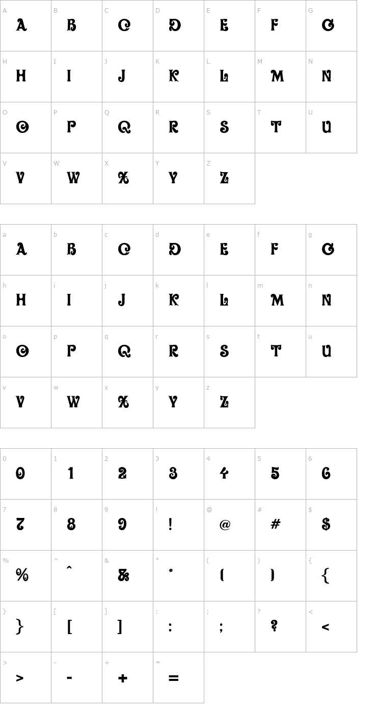 Character Map OliveOil Font