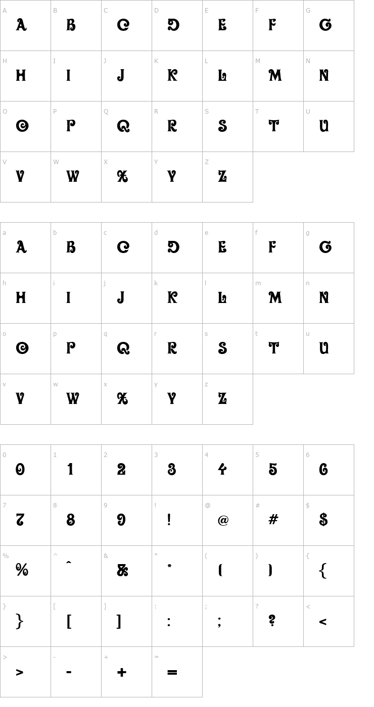 Character Map Oliver Font