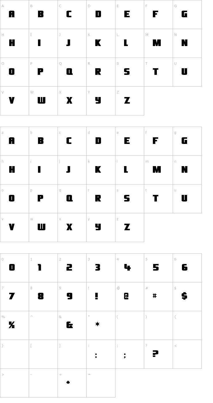 Character Map Oliver's Barney Font